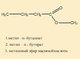 2. метил – н - бутират. 3. метиловый эфир масляной кислоты. 1.метил –н- бутаноат