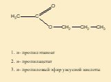 2. н- пропилацетат. 1. н- пропилэтаноат. 3. н- пропиловый эфир уксусной кислоты