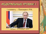 ФЕДЕРАЛЬНЫЕ УРОВНИ: I. I уровень – Президент РФ. Президент РФ Владимир Путин