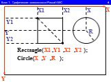 Блок 1. Графические возможности Pascal ABC 4. Rectangle( , , , ); Circle( , , ); R