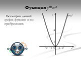 Функция y=x². Рассмотрим данный график функции и его преобразования. y=x² y x 0 4 2 -2