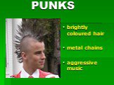 PUNKS. brightly coloured hair metal chains aggressive music