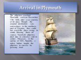 Arrival in Plymouth. The pilgrims reached Plymouth rock on December 11th 1620, after a sea journey of 66 days. Though the original destination was somewhere in the northern part of Virginia, they could not reach the place owing to winds blowing them off course. Nearly46 pilgrims died due to extreme 