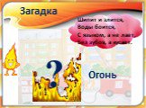 Шипит и злится, Воды боится, С языком, а не лает, Без зубов, а кусает. Огонь