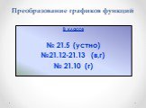 Преобразование графиков функций. В классе № 21.5 (устно) №21.12-21.13 (в,г) № 21.10 (г)