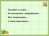 Сегодня я узнал … Я испытывал затруднения… Мне понравилось… У меня получилось…