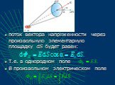 поток вектора напряженности через произвольную элементарную площадку dS будет равен: Т.е. в однородном поле В произвольном электрическом поле