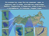 По количеству озер Россия занимает одно из ведущих мест в мире. Каспийское море-озеро, Байкал, Ладожское и Онежское озеро относятся к крупнейшим по площади озерам мира.