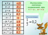 Вычислить значения выражений при х = - 5 , у = 1/5. Рекомендации -4,8 -5,2 5,2 4,8