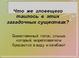 Что же зловещего таилось в этих загадочных существах? Божественный голос, слыша который, мореплаватели бросаются в воду и погибают