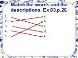 Match the words and the descriptions. Ex.83,p.26. 1. 2. 3. 4. 5. a. b. c. d. e.