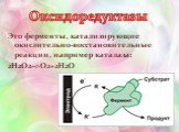 Оксидоредуктазы. Это ферменты, катализирующие окислительно-восстановительные реакции, например каталаза: 2H2O2-->O2+2H2O