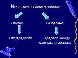 Не с местоимениями. Слитно Раздельно Нет предлога Предлог между частицей и словом