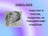 Смерть поэта. Умер поэт в Москве, похоронен на Новодевичьем кладбище.
