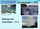 река Ниагара – 56км. Ниагарские водопады – 53 м. 1. Водопад «Фата». 2. Американский водопад. 3. Водопад «Подкова»