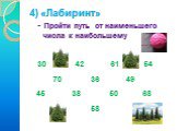 4) «Лабиринт» - Пройти путь от наименьшего числа к наибольшему. 30 42 61 54  70 36 49 45 38 50 68 58