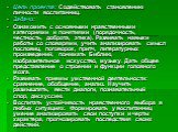 Цель проекта: Содействовать становлению личности воспитанниц. Задачи: Ознакомить с основными нравственными категориями и понятиями (порядочность, честность, доброта, этика). Развивать навыки работы со словарями, учить анализировать смысл пословиц, поговорок, притч, литературных произведений, понимат