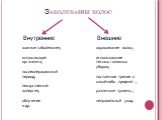 Заболевания волос. Внутренние Внешние. кожные заболевания; интоксикация организма; послеоперационный период; лекарственная аллергия; облучение и др. окрашивание волос; использование тесных головных уборов; постоянное трение о какой-либо предмет ; различные травмы ; неправильный уход.