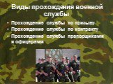 Виды прохождения военной службы. Прохождение службы по призыву Прохождение службы по контракту Прохождение службы прапорщиками и офицерами