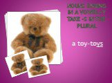 Nouns ending in a vowel+Y take –s in the plural. a toy-toys