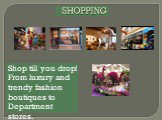 SHOPPING. Shop till you drop! From luxury and trendy fashion boutiques to Department stores.