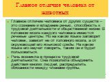 Главное отличие человека от животных. Главное отличие человека от других существ – это сознание и владение речью, способность к трудовой деятельности и общественной жизни. В головном мозге каждого человека имеются речевые центры. Но на каком языке заговорит человек, зависит не от головного мозга, а 