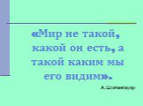 «Мир не такой, какой он есть, а такой каким мы его видим». А.Шопенгауэр