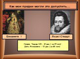 Яков I Стюарт Елизавета I. Генрих Тюдор VIII – 21 раз ( за 37 лет) Дочь Елизавета – 13 раз ( за 45 лет)