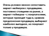 Очень условно можно сопоставить маркет-мейкеров с продавцами, постоянно стоящими на рынке, а маркет-тейкеров – с покупателями, которые приходят туда и, сравнив предложения продавцов, выбирают наиболее выгодное, но покупают только у продавцов.