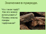 Что такое торф? Как его можно использовать? Почему опасны пожары торфяников?