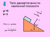 μ =0 a> 0. Тело движется вниз по наклонной плоскости. 4 F=m·( a - g·sinα) a V