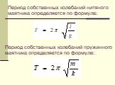 Период собственных колебаний нитяного маятника определяется по формуле: Период собственных колебаний пружинного маятника определяется по формуле: