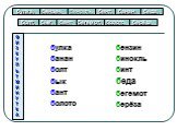булка банан болт бык бант болото. бензин бинокль бинт беда бегемот берёза. булка, банан бант болт, бык, болото, бензин, бинокль, бинт, беда, бегемот, берёза. Ф И З К У Л Ь Т М И Н У Т К А