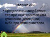 Явления 200. Процесс взаимодействия тел при их относительном движении (смещении) либо при движении тела.