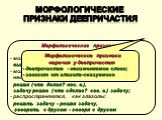 Морфологические признаки глагола у деепричастия - могут быть возвратными и невозвратными: вытирая (невозвр.) - вытираясь (возвр.); - могут быть совершенного и несовершенного вида: решая (что делая? нес. в.), задачу решив (что сделав? сов. в.) задачу; - распространяются, как глаголы: решать задачу - 