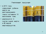 Реализация продукции. в 2013 году совокупная добыча нефти на месторождениях Увата составила 10 миллионов тонн. реализуется 9 сортов сырой нефти и 46 видов нефтепродуктов.