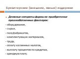 Бухгалтерские (внешние, явные) издержки. Денжные затраты фирмы на приобретение производственных факторов: - оборудования, - сырья, - полуфабрикатов, - комплектующих материалов, - труда, - оплату косвенных налогов, - выплату процентов по кредитам, - арендную плату.