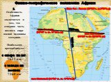 2. Особенность Африки заключается в том, что северная часть намного шире южной половины материка. Наибольшая протяжённость: с севера на юг: 7623 км, с запада на восток: 7260 км.  Мыс Рас - Энгела (37°20' с. ш. 9°51' в. д.). мыс Игольный (34°52' ю. ш. 19°59' в. д.) .  мыс Альмади (14°45' с. ш. 17°