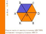 Какую часть от шестиугольника АВСDEK составляет четырехугольник АВCО. 2 6