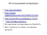 Используемая литература: http://gorodnakarte http://vasily-sergeev.livejournal.com/3986972.html. http://subscribe.ru/catalog/rss.71919 http://images.yandex.ru Все картинки скопированы на Yandex?ru Текст, вопросы и схемы составлены автором.