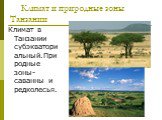 Климат и природные зоны Танзании. Климат в Танзании субэкваториальный.Природные зоны-саванны и редколесья.