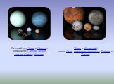 Верхний ряд: Уран и Нептун; нижний ряд: Земля, белый карлик Сириус, Венера.  Марс и Меркурий; ниже: Луна, карликовыепланеты  Плутон и  Хауме