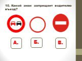 10. Какой знак запрещает водителю въезд?
