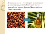 Пальмовое масло - это продукт растительного происхождения, который получают путем переработки плодов Пальмы Масличной или Elaeis guineensis.