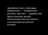 Диагра́мма (греч. Διάγραμμα (diagramma) — изображение, рисунок, чертёж) — графическое представление данных, позволяющее быстро оценить соотношение нескольких величин