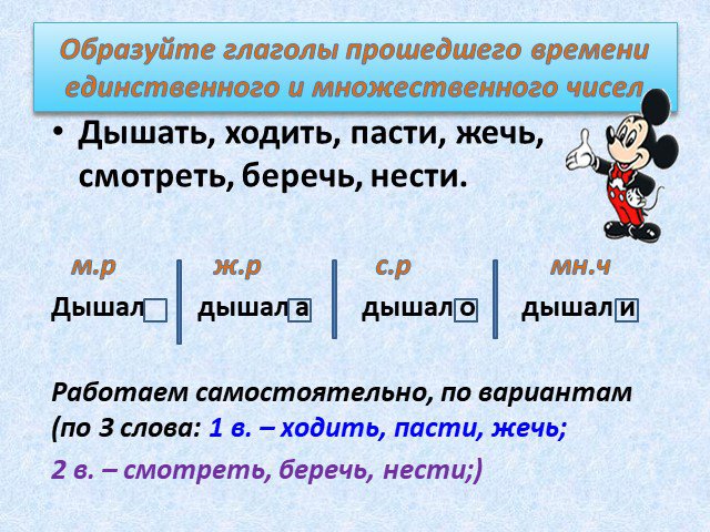 Формы глаголов прошедшего времени в русском языке. Прошедшее время глагола.