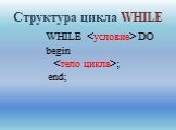 Структура цикла WHILE. WHILE  DO begin ; end;