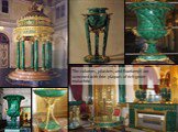 The columns, pilasters, and floorlamps are veneered with thin plaques of rich green malachite.