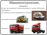 Продукция На базе автомобилей ГАЗ изготавливается свыше 300 видов спецтехники: автомобили скорой медицинской помощи школьные автобусы самосвалы тягачи