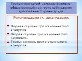 Трехступенчатый административно-общественный контроль соблюдения требований охраны труда. Рекомендации по организации. Первая ступень трехступенчатого контроля. Вторая ступень трехступенчатого контроля. Третья ступень трехступенчатого контроля.